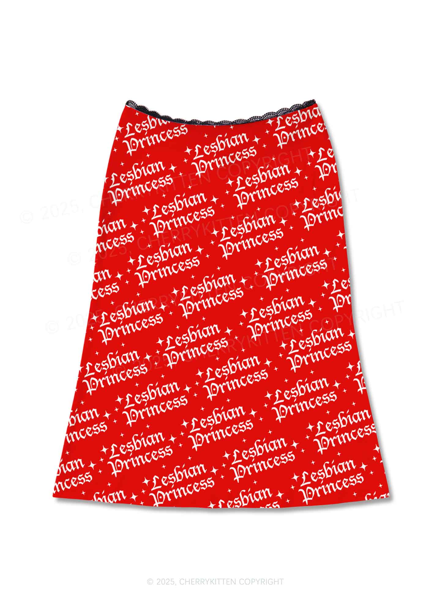 Lesbian Princess Pride Y2K Print Midi Skirt Cherrykitten