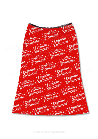 Lesbian Princess Pride Y2K Print Midi Skirt Cherrykitten