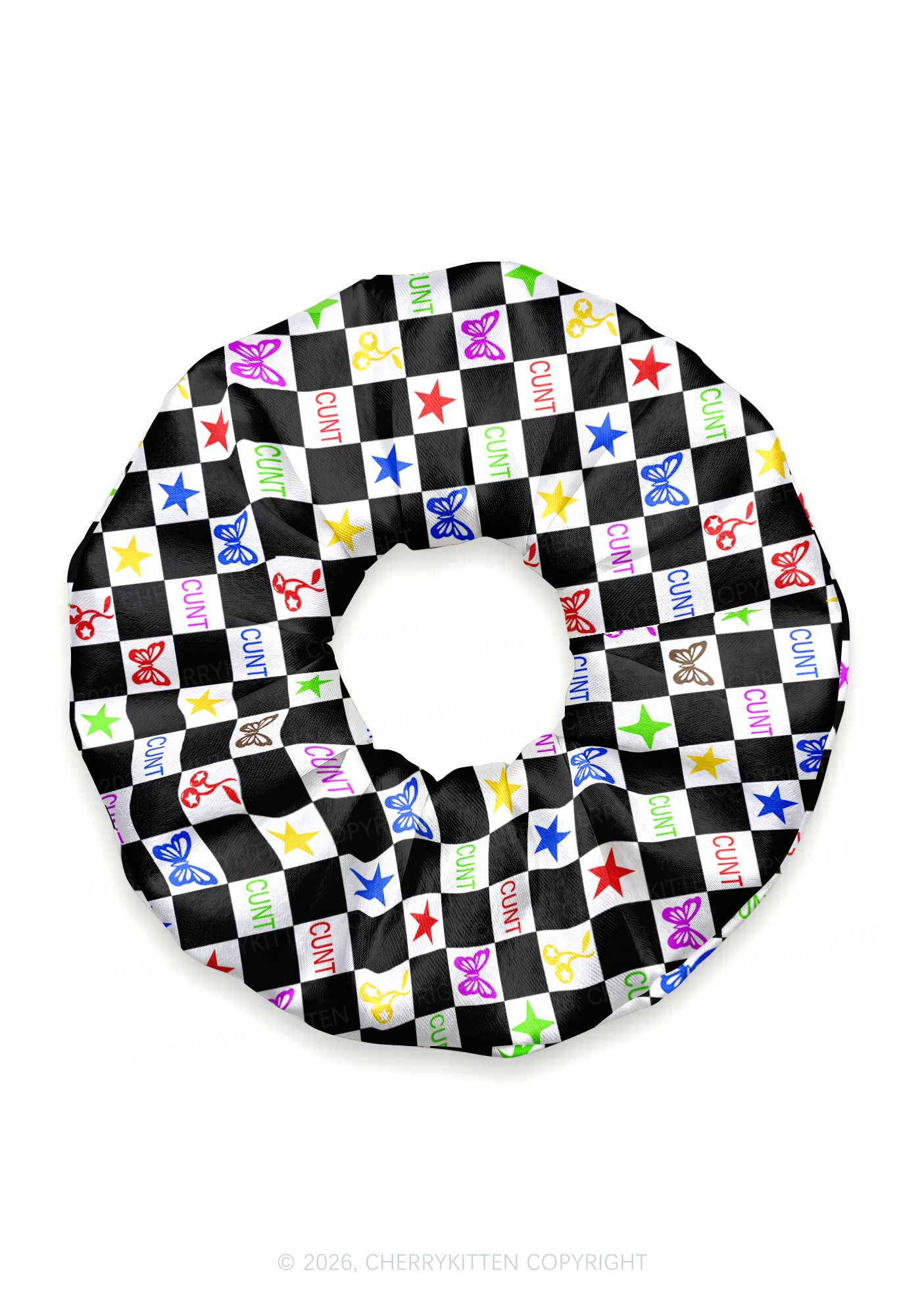Black White Checkered Cxxt Y2K Hair Scrunchie Cherrykitten