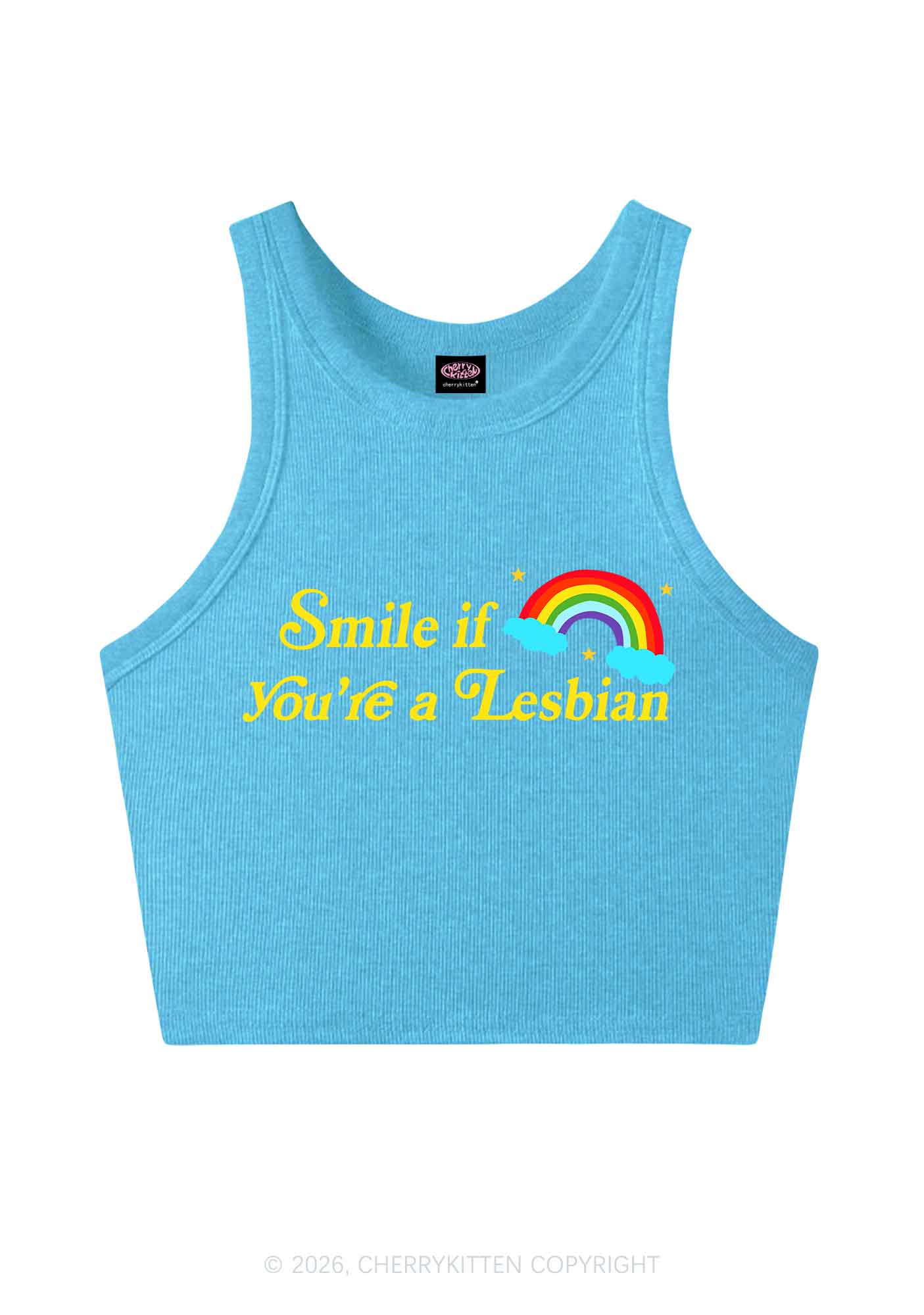 Smile If You Are Lesbian Pride Y2K Crop Tank Top Cherrykitten