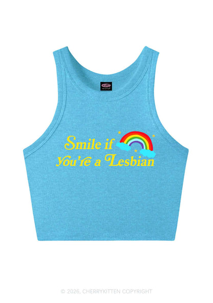 Smile If You Are Lesbian Pride Y2K Crop Tank Top Cherrykitten
