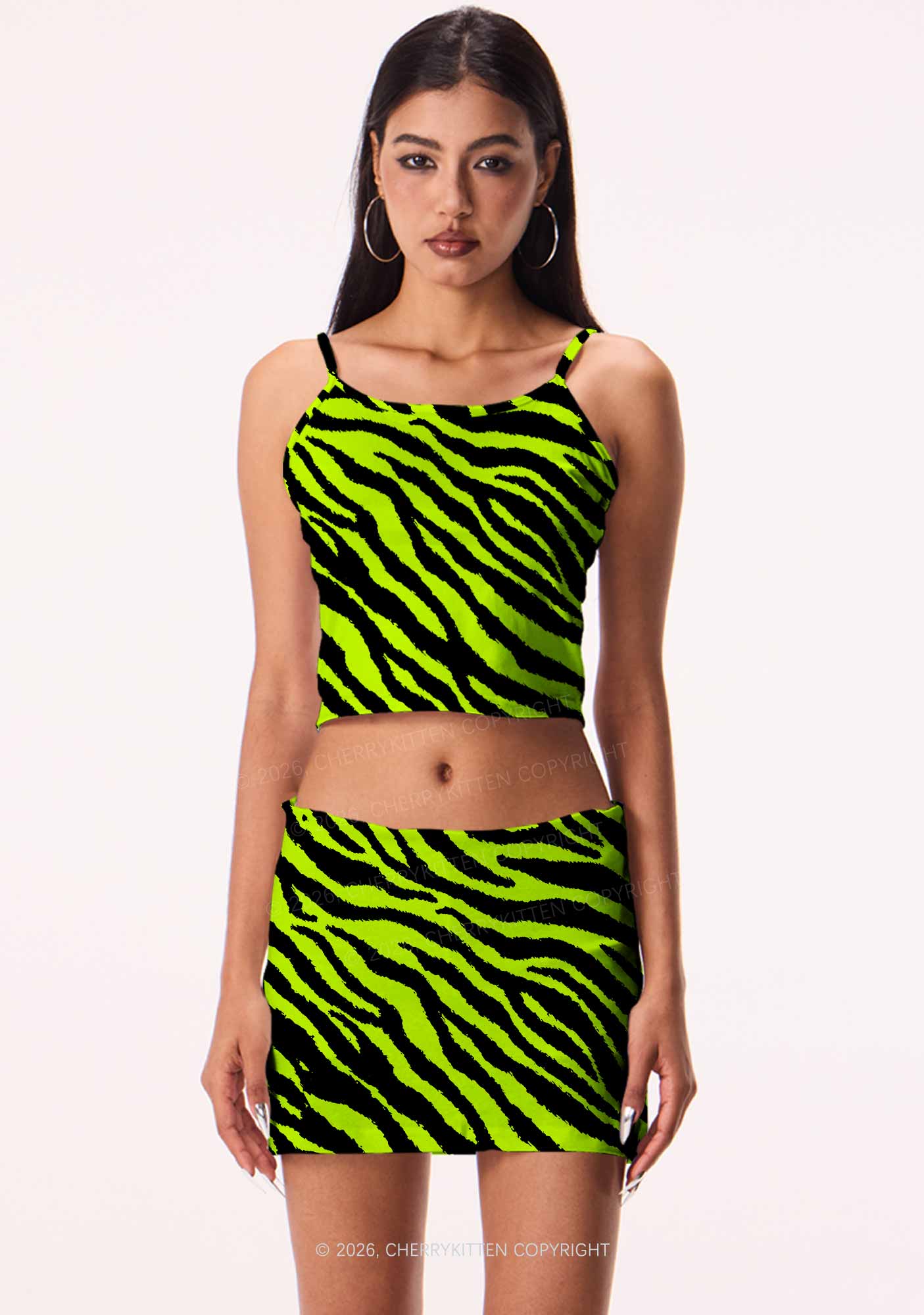 Green Zebra Y2K Print Mini Skirt Cherrykitten