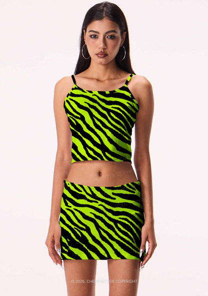 Green Zebra Y2K Print Mini Skirt Cherrykitten