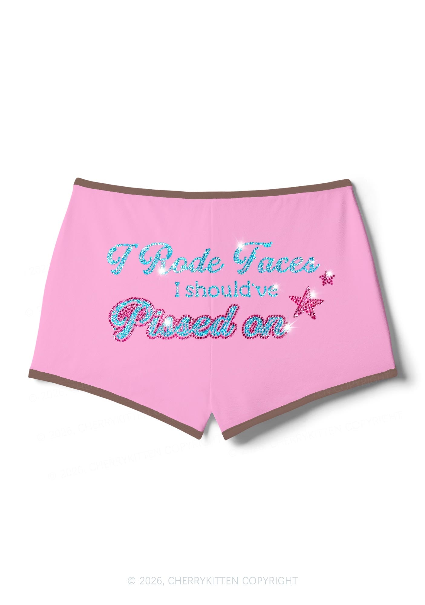 Rhinestone I Rode Faces Y2K Booty Shorts Cherrykitten