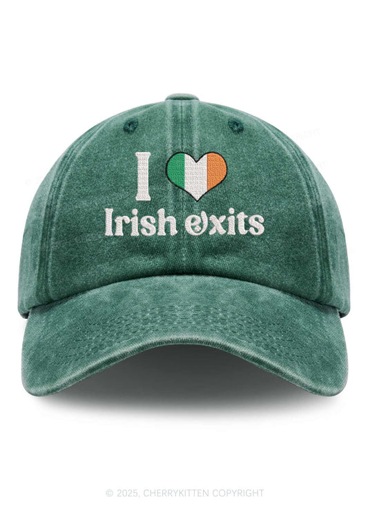 Embroidered I Love Irish Exits St Patricks Y2K Washed Baseball Cap Cherrykitten