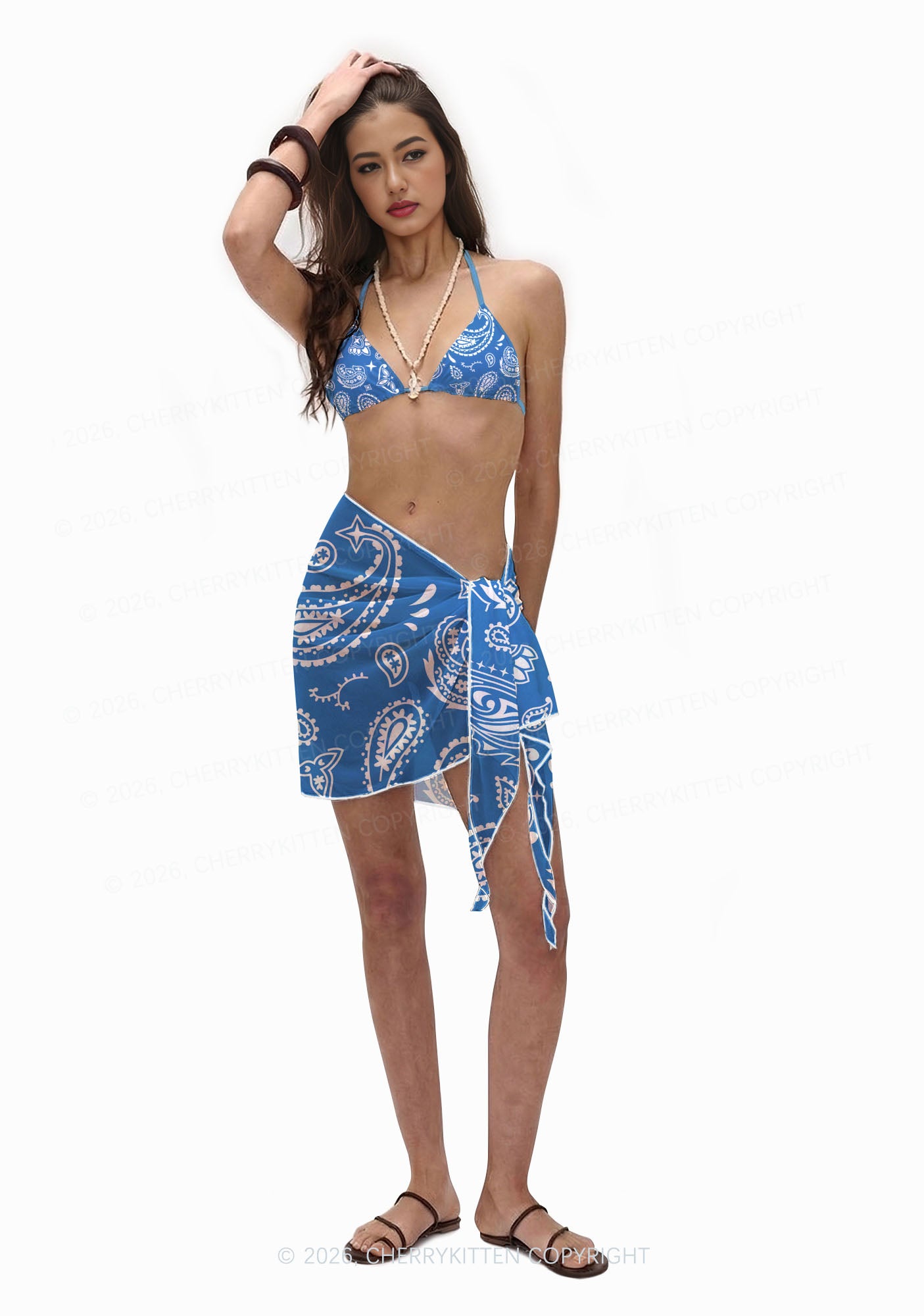 Blue Paisley Y2K Print Bikini Set Cherrykitten