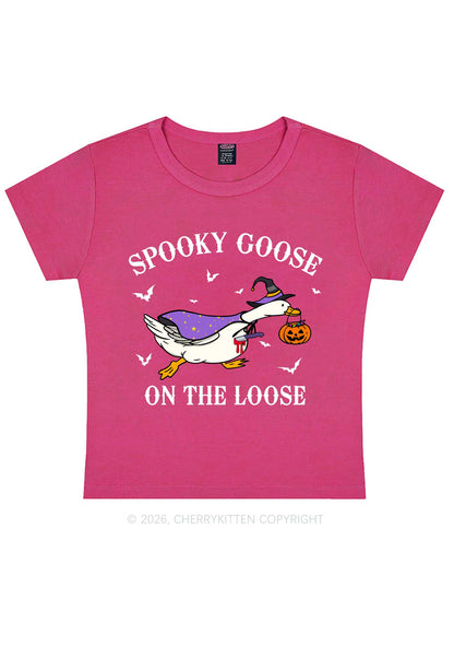 Halloween Spooky Goose On Loose Y2K Baby Tee Cherrykitten