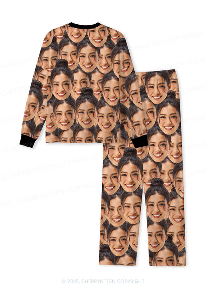 Custom Portrait Valentine's Day Y2K Print Long Sleeve Pajama Set Cherrykitten