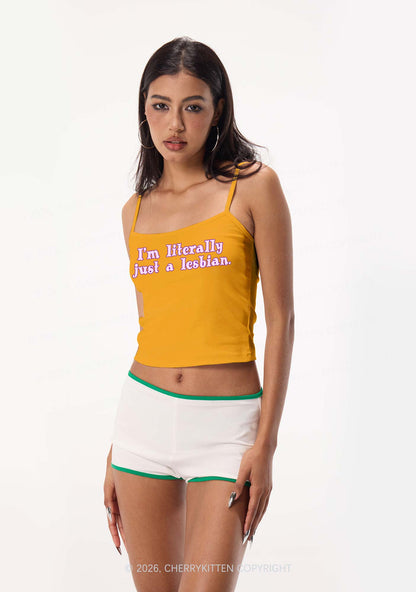 Literally Just A Lesbian Pride Y2K Spaghetti Strap Cami Cherrykitten