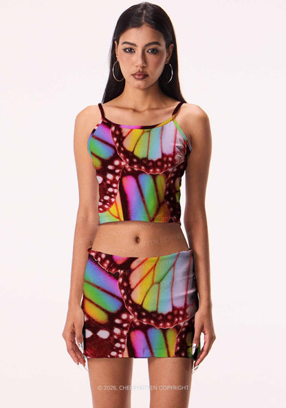 Rainbow Butterfly Wing Pride Y2K Print Cami Crop Top Cherrykitten