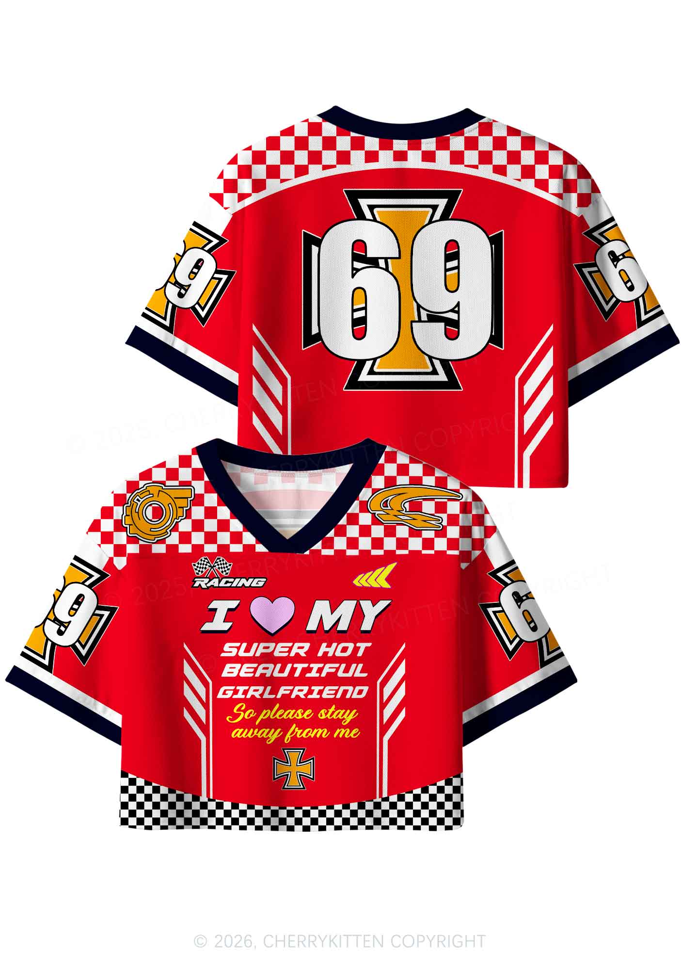 I Love My Super Hot GF Y2K Crop Sport Jersey Shirts Cherrykitten
