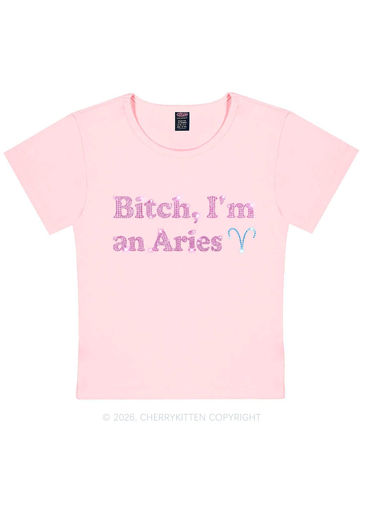 Rhinestone Bxxch Im A Aries Y2K Baby Tee Cherrykitten
