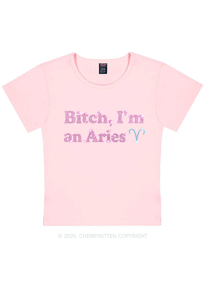 Rhinestone Bxxch Im A Aries Y2K Baby Tee Cherrykitten