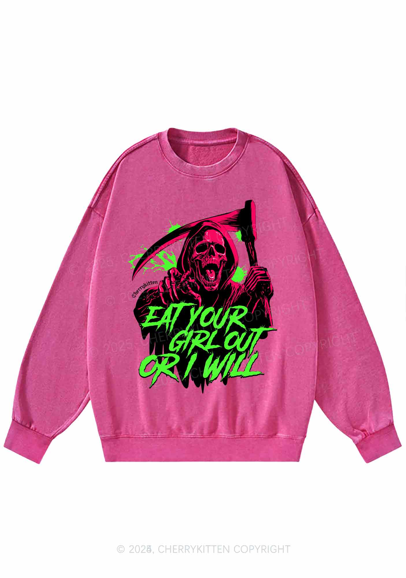 Hallowen Ghost Eat Your Girl Out Y2K Washed Sweatshirts Cherrykitten