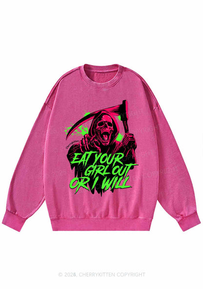 Hallowen Ghost Eat Your Girl Out Y2K Washed Sweatshirts Cherrykitten