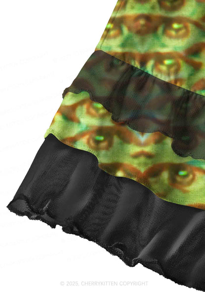 Halloween Spectrum Eyes Y2K Print Mini Layered Skirt Cherrykitten