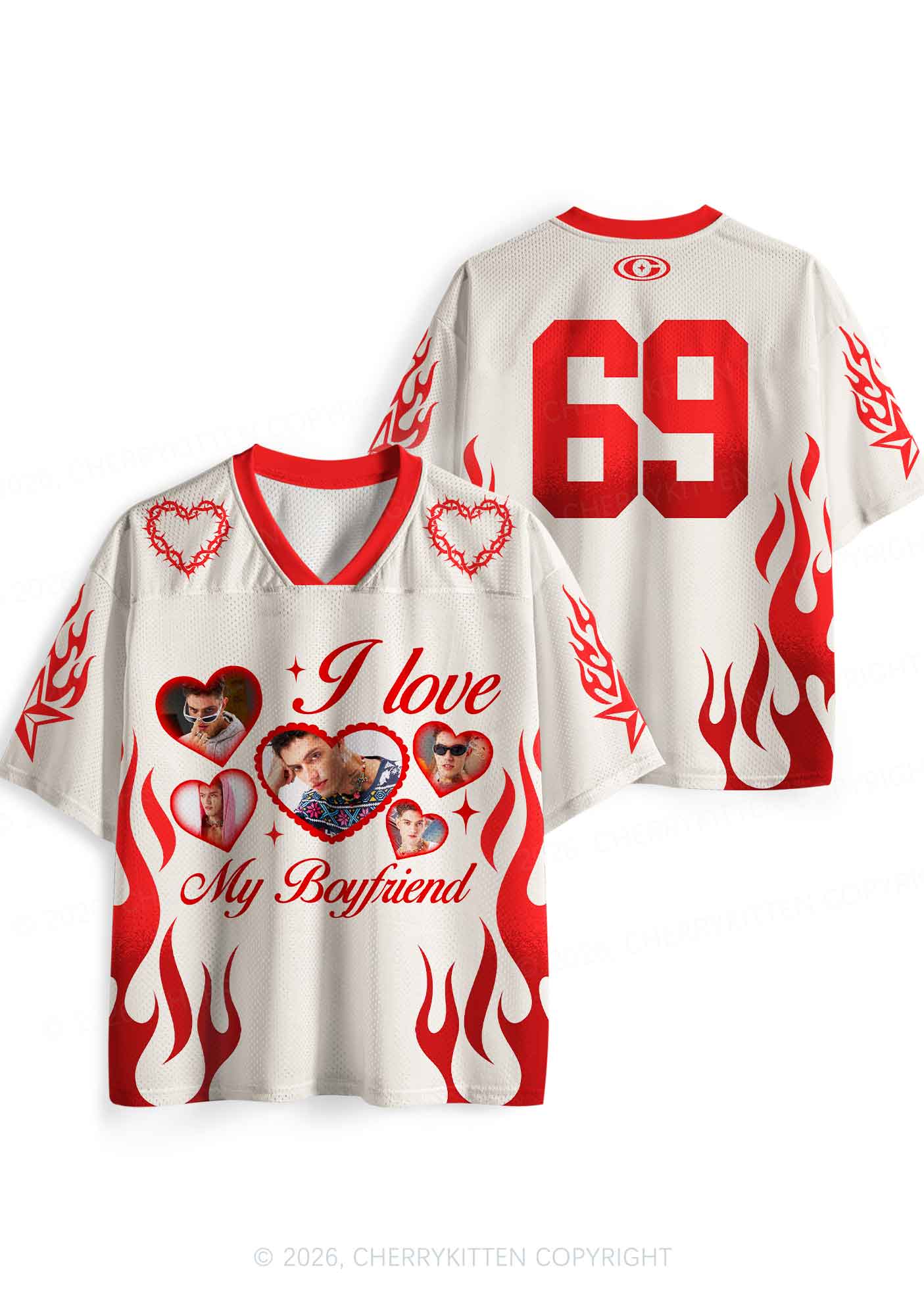 Creamy White Custom GF BF Photo Y2K Sport Jersey Shirts Cherrykitten