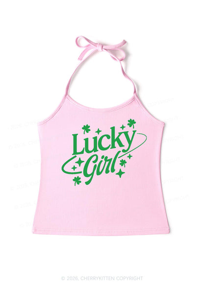 Lucky Girl Star Clover St Patricks Y2K Halter Neck Cami Cherrykitten