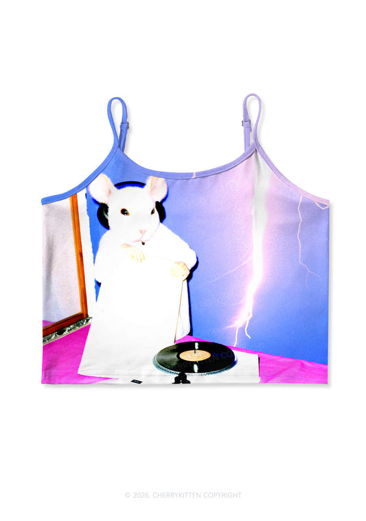 Neon Lightning DJ Rat Y2K Print Cami Crop Top Cherrykitten
