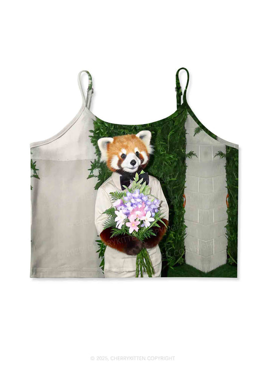 Red Panda Bouquet Y2K Print Cami Crop Top Cherrykitten