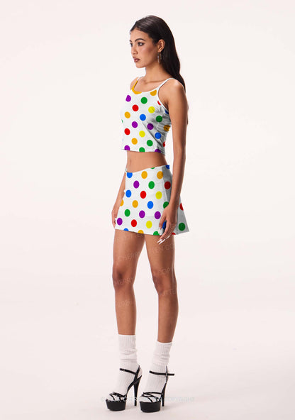 Rainbow Dots On White Pride Y2K Print Cami Crop Top Cherrykitten