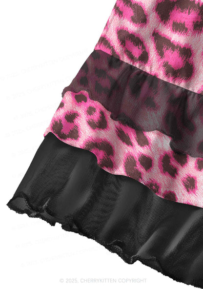 Pink Leopard Y2K Print Mini Layered Skirt Cherrykitten