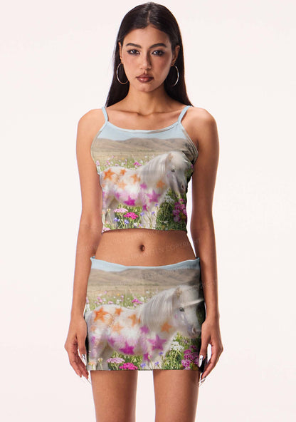 Lesbian Stars Pony Pride Y2K Print Cami Crop Top Cherrykitten