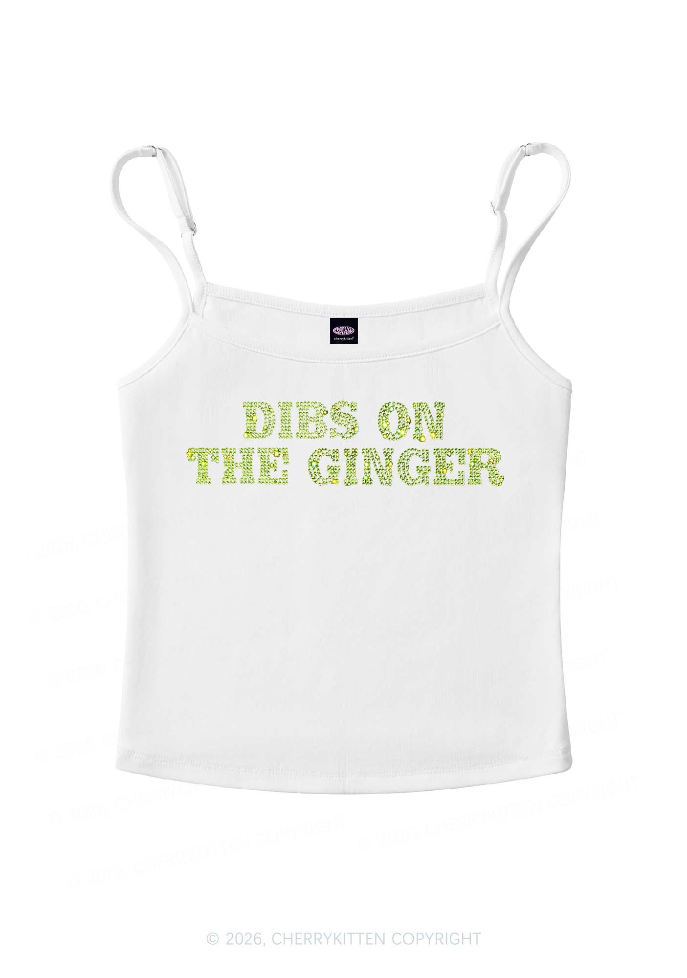Rhinestone Dibs On The Ginger St Patricks Y2K Spaghetti Strap Cami Cherrykitten