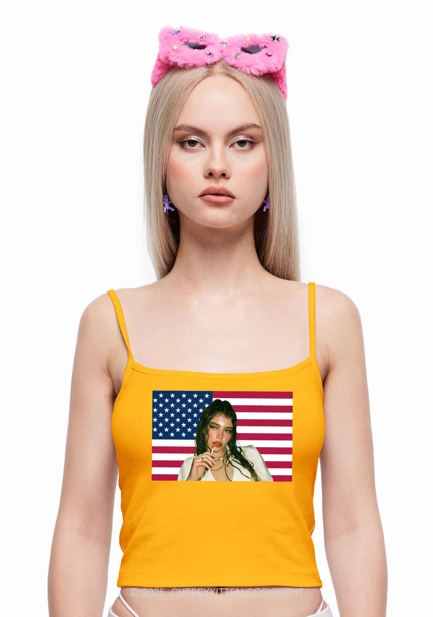 Custom Portrait Flag Y2K Spaghetti Strap Cami Cherrykitten