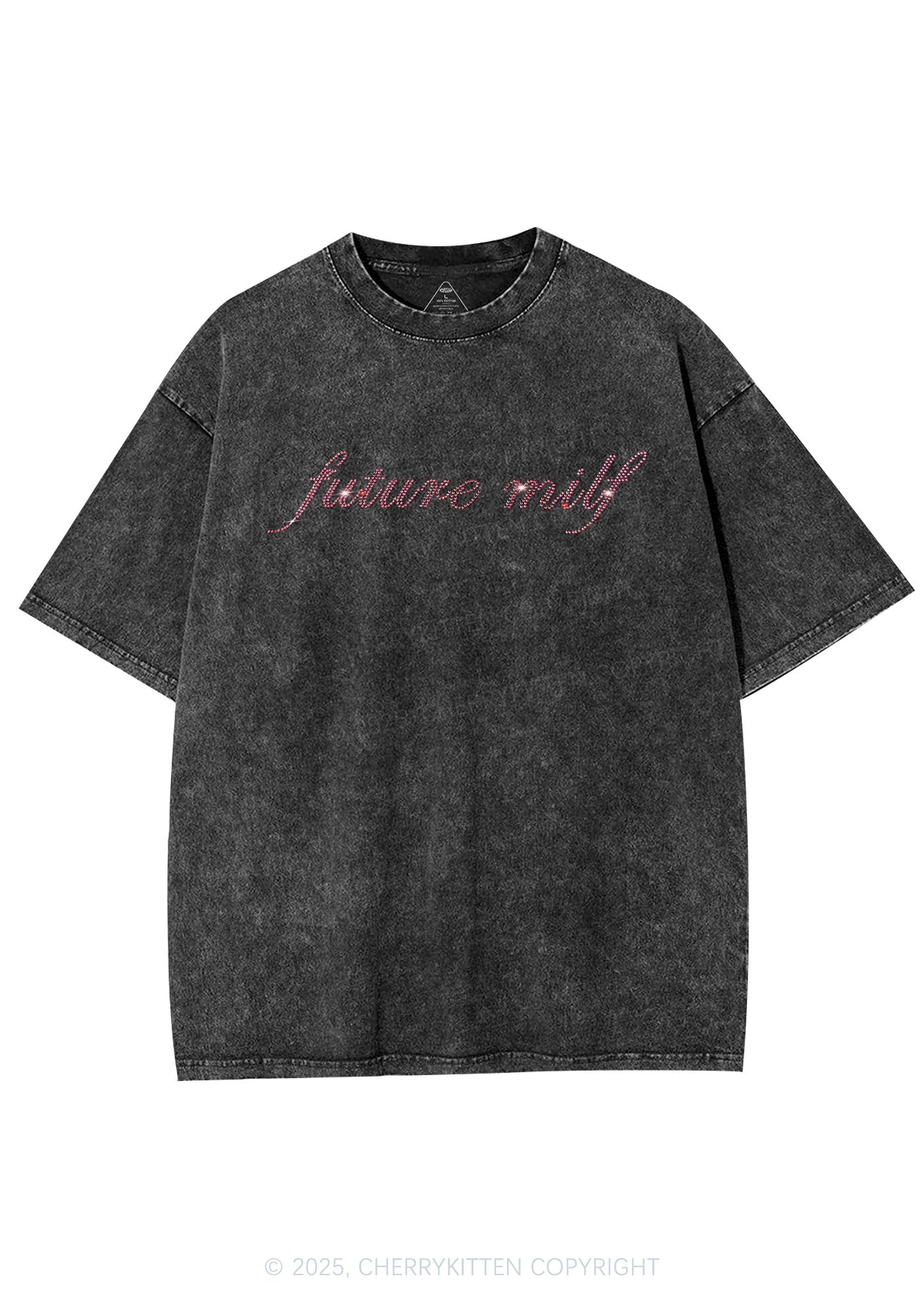 Rhinestone Pink Future Mxxf Y2K Shirts Washed Tee Cherrykitten