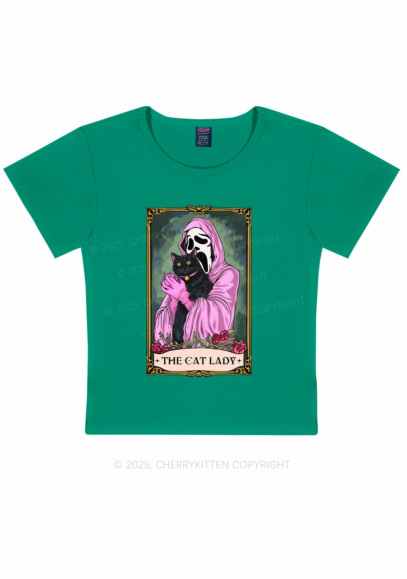 Halloween The Skull Cat Lady Y2K Baby Tee Cherrykitten