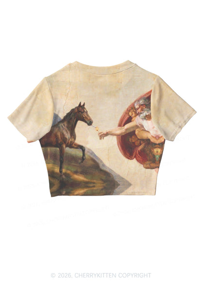 God Smoking Horse Y2K Mesh Crop Top Cherrykitten