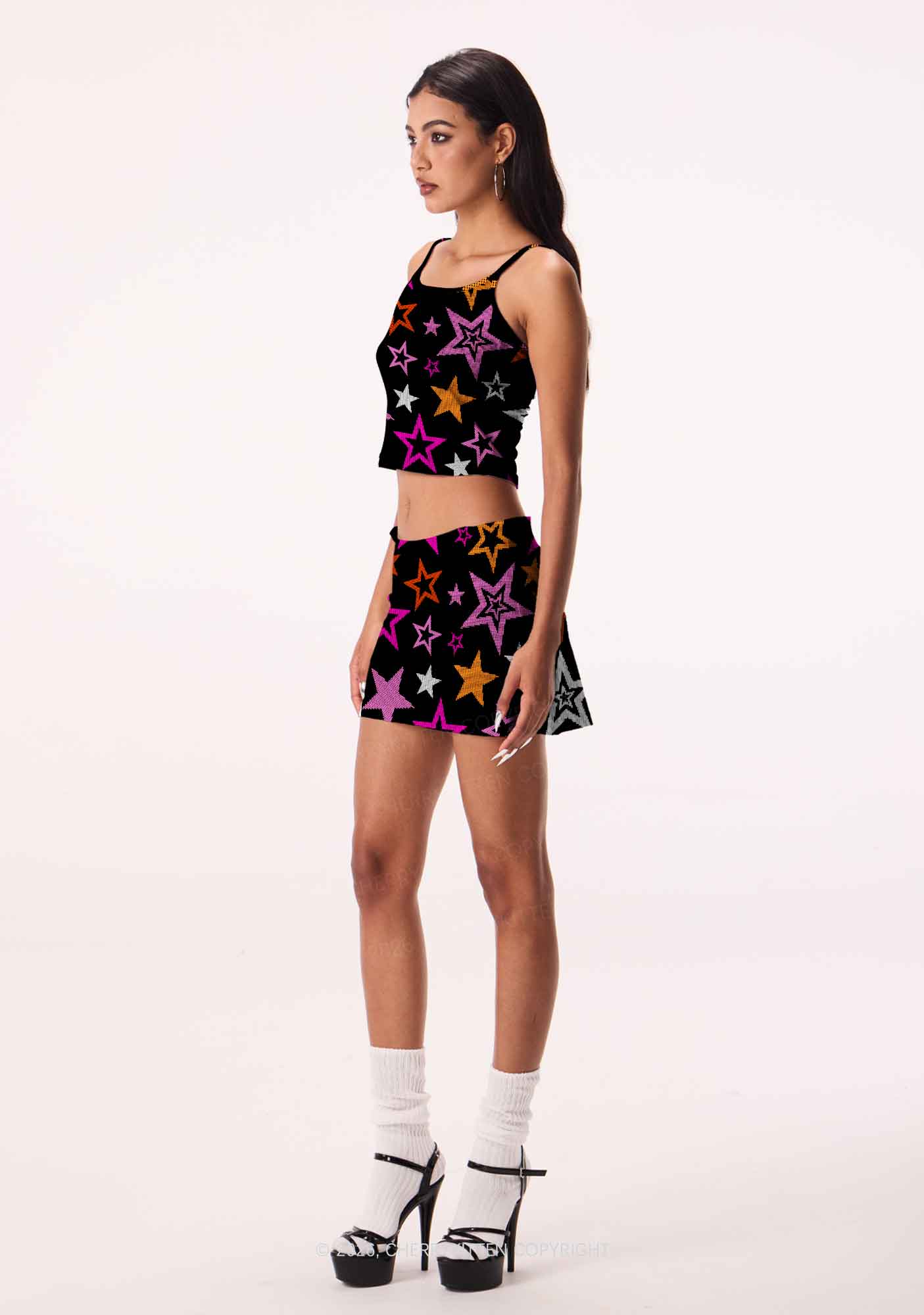 Lesbian Star Pride Y2K Print Cami Crop Top Cherrykitten