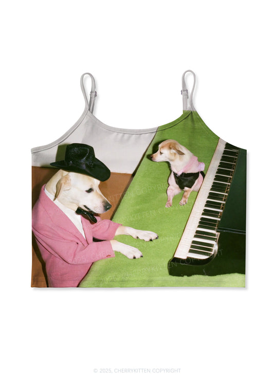 Piano Pups Y2K Print Cami Crop Top Cherrykitten