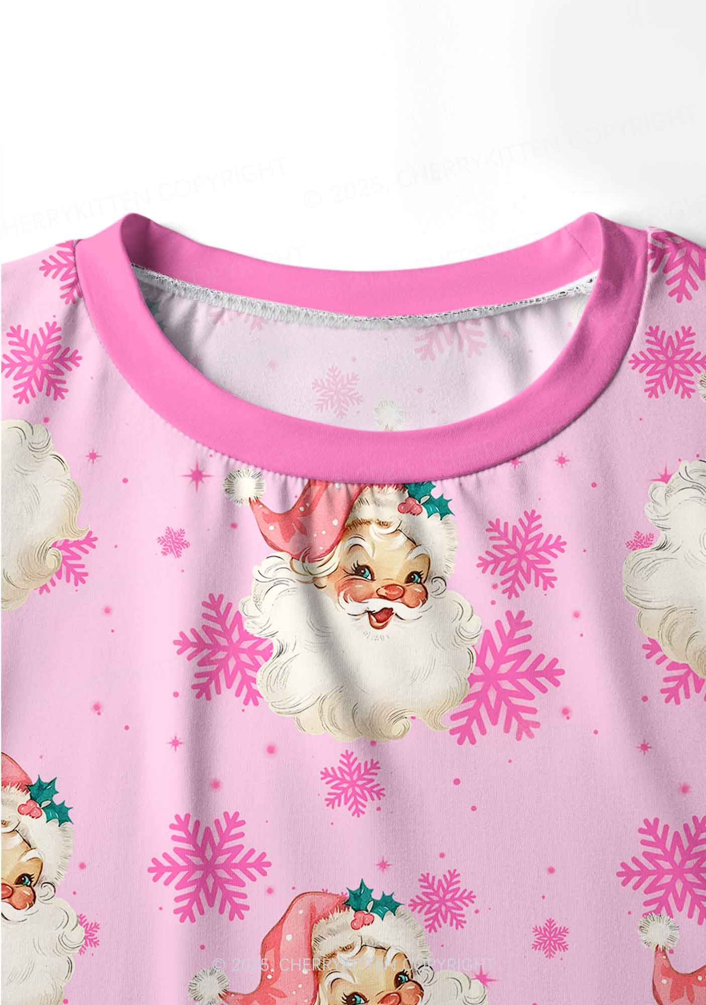 Christmas Pink Santa Y2K Print Long Sleeve Pajama Set Cherrykitten