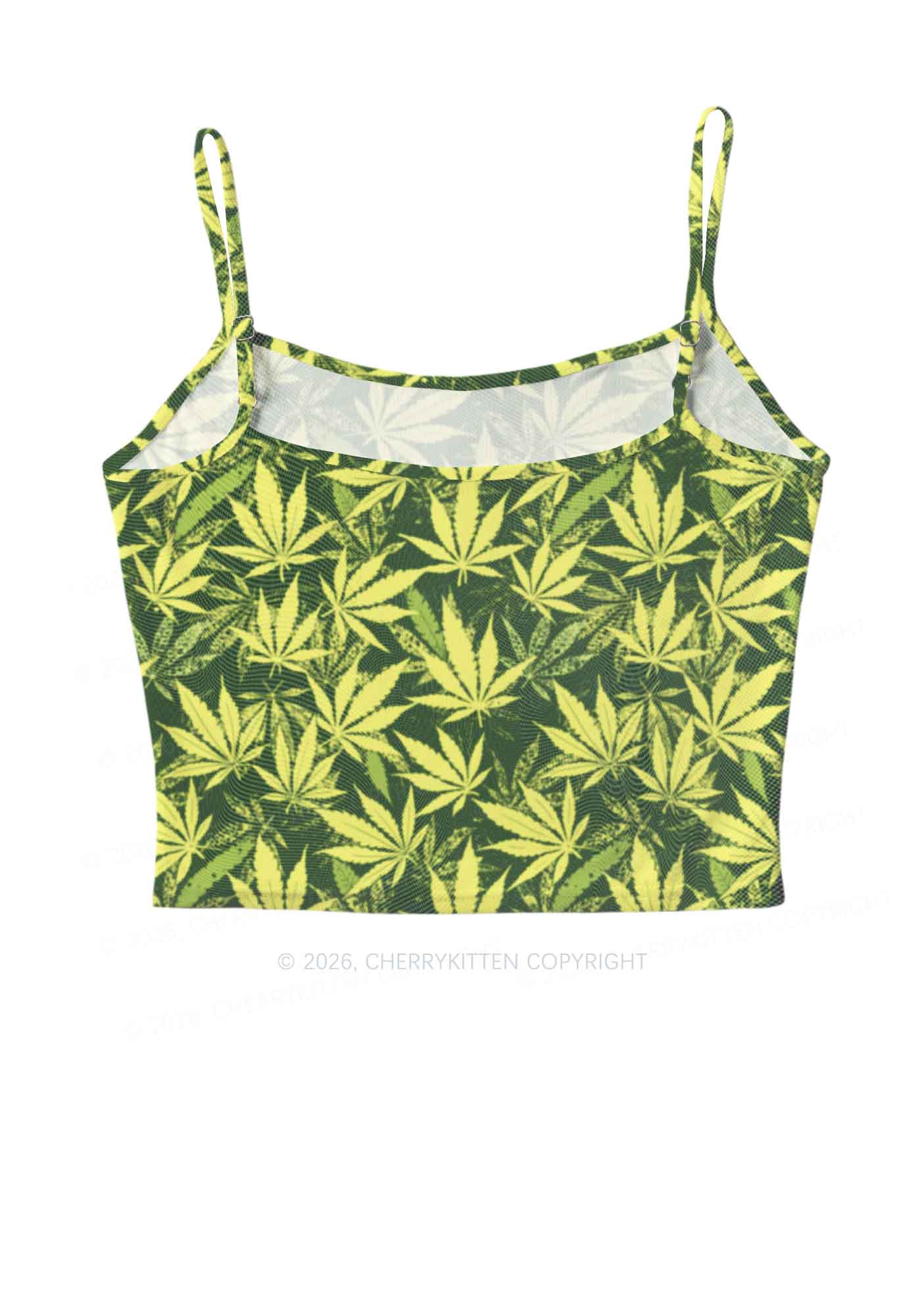 Green Wxxd Leaf Y2K Mesh Cami Tank Cherrykitten