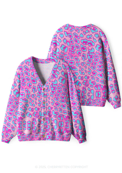 Purple Leopard Y2K Christmas Cardigan Knit Sweatshirt Cherrykitten