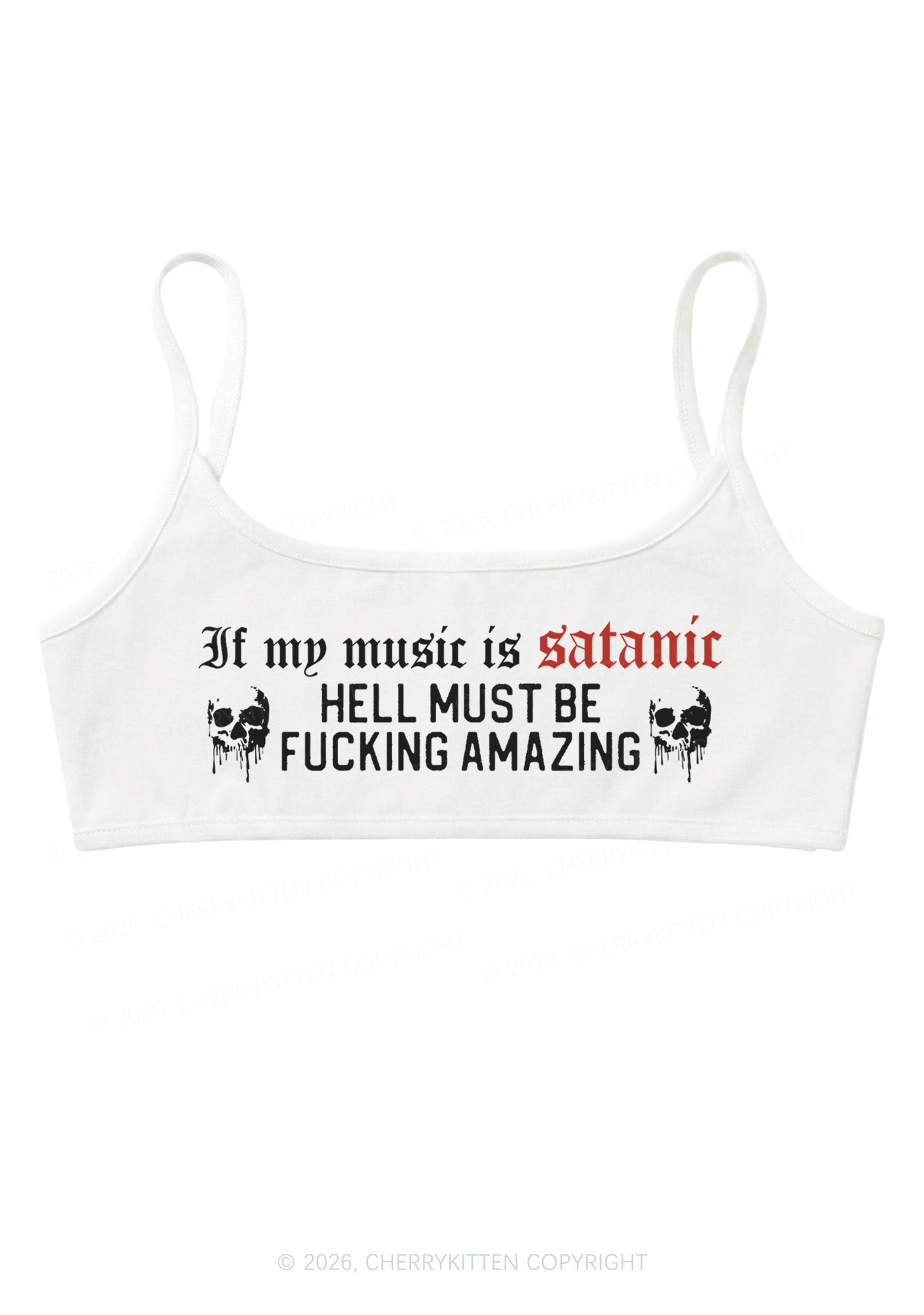 Halloween My Music Is Satanic Y2K Super Crop Cami Cherrykitten