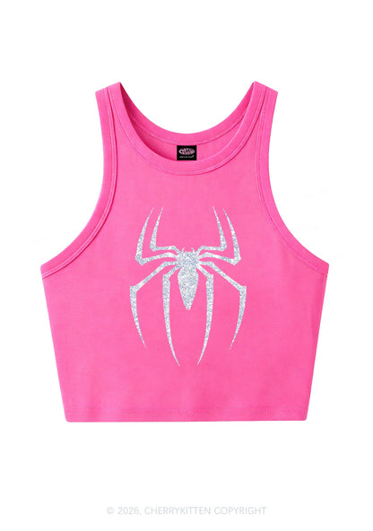Glitter Spider Y2K Crop Tank Top Cherrykitten