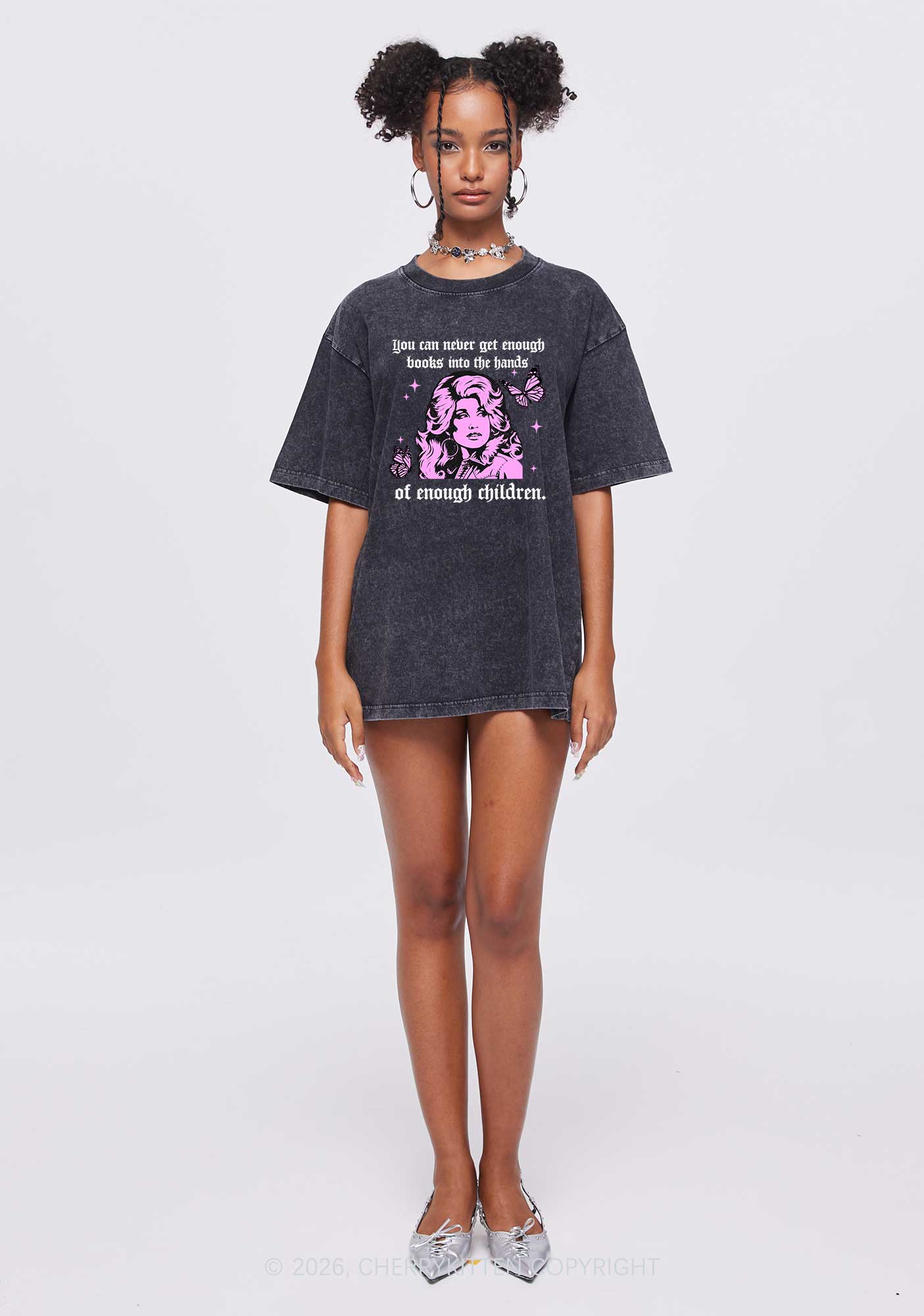 Get Enough Books Into Children Y2K Shirts Washed Tee Cherrykitten