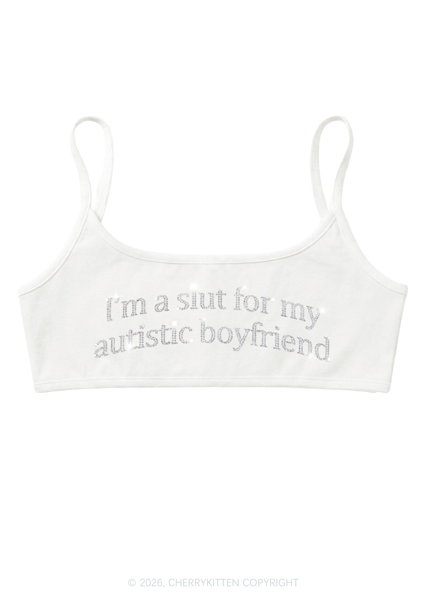 Rhinestone Slxt For My Autistic BF Y2K Super Crop Cami Cherrykitten