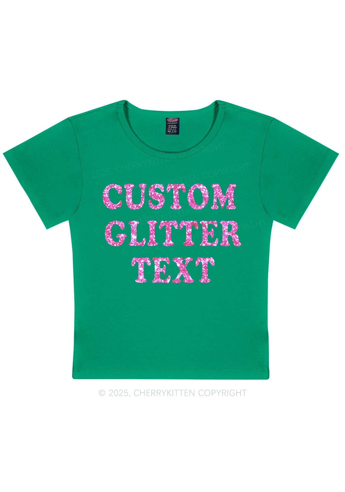 Custom Text Glitter Y2K Baby Tee Cherrykitten