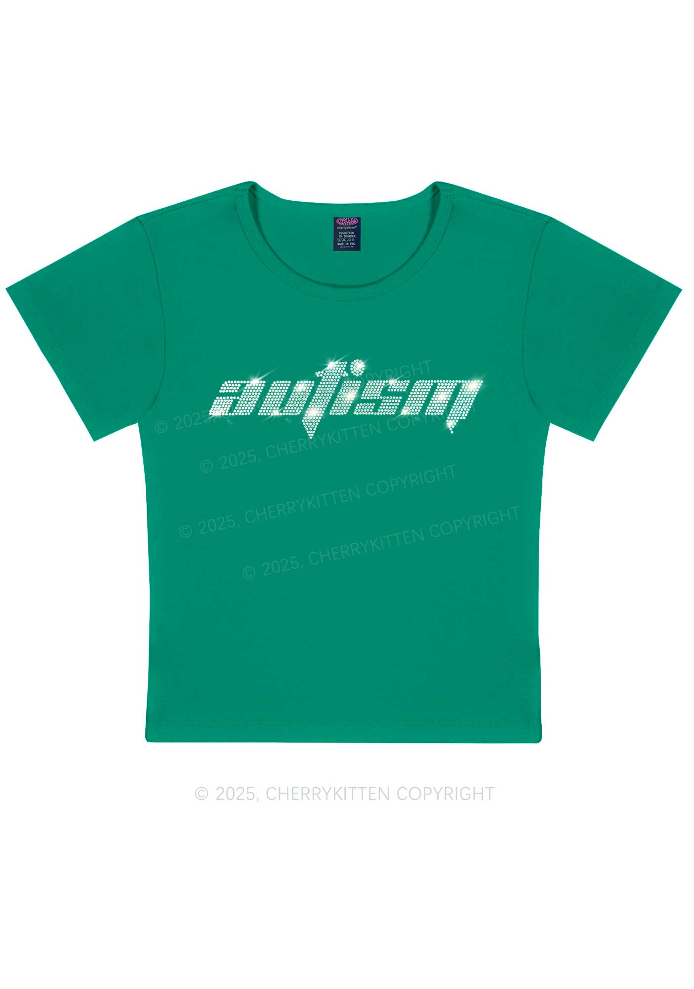 Rhinestone Autism Y2K Baby Tee Cherrykitten