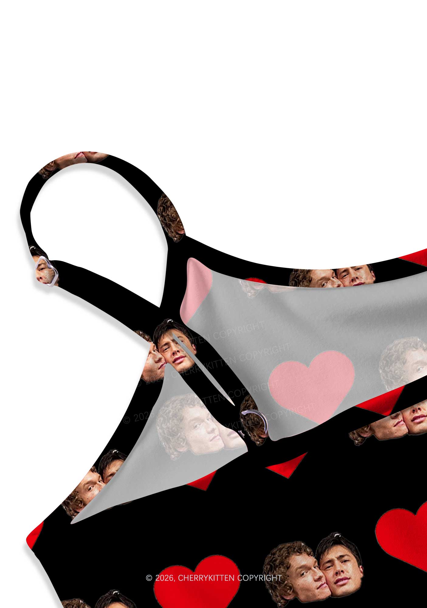 Black Red Heart Gay Couple HR Y2K Print Slip Dress Cherrykitten