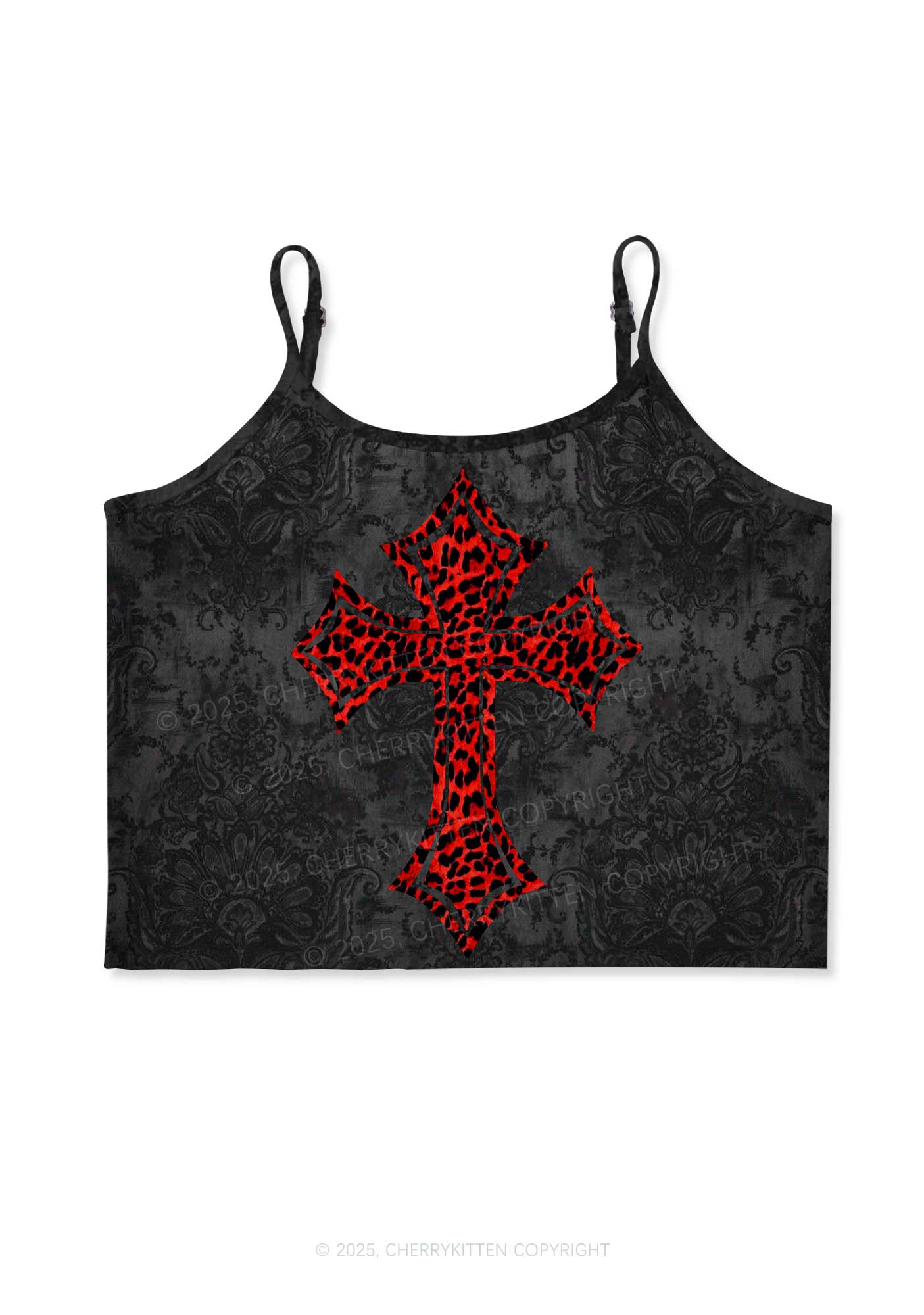 Dark Leopard Cross Y2K Print Cami Crop Top Cherrykitten