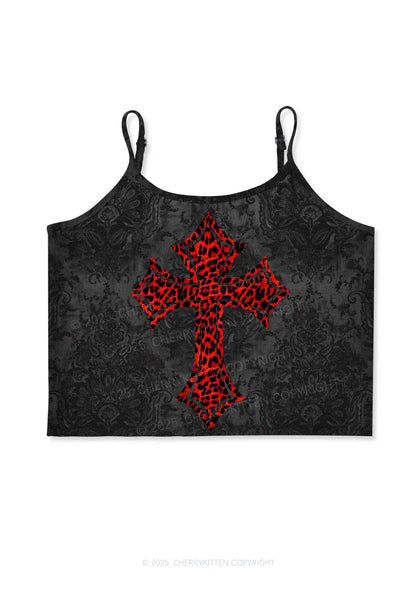 Dark Leopard Cross Y2K Print Cami Crop Top Cherrykitten
