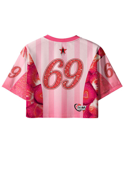 Live Laugh Lesbian Strawberry Pride Y2K Crop Sport Jersey Shirts Cherrykitten
