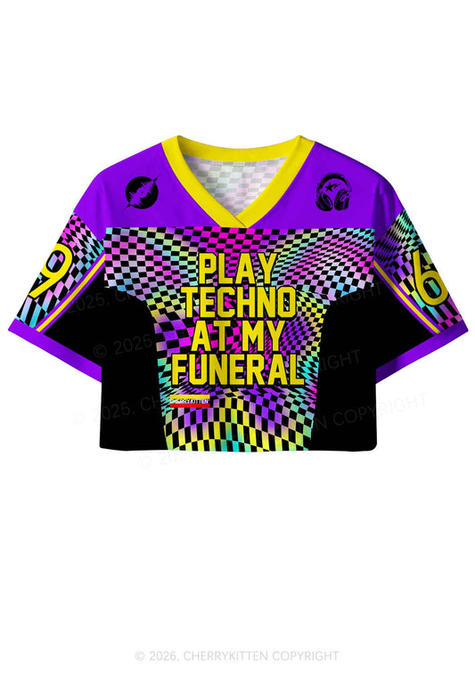 Play Techno At My Funeral Y2K Crop Sport Jersey Shirts Cherrykitten
