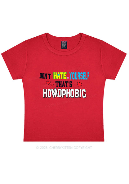 Hate Yourself Thats Homophobic Pride Y2K Baby Tee Cherrykitten