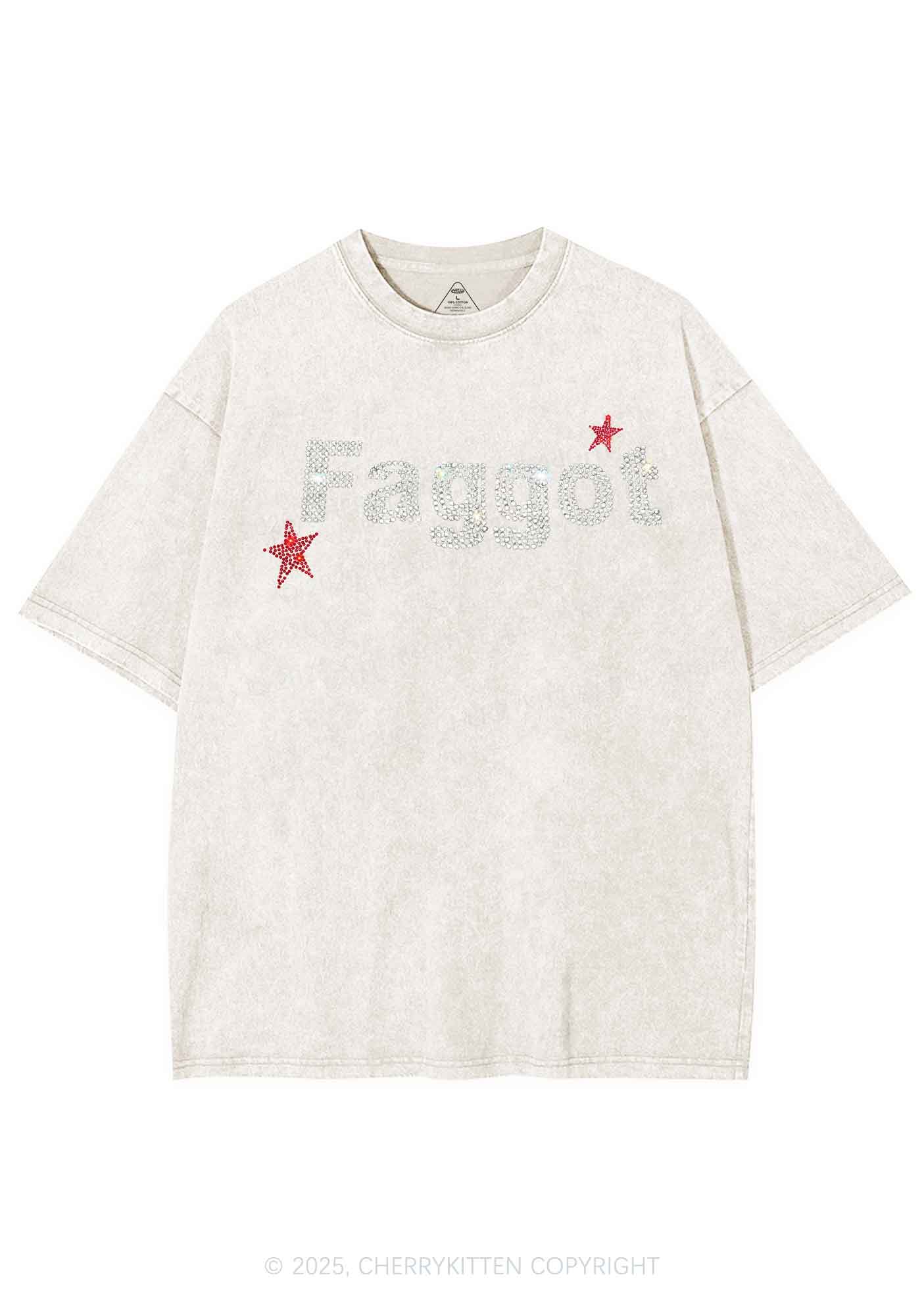 Rhinestone Faggot Pride Y2K Shirts Washed Tee Cherrykitten